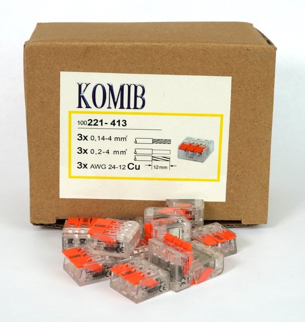 KOMIB 221-413 COMPACT-Verbindungsklemme mit Habel - 3-Leiter 100 Stück